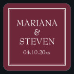 Adesivo Quadrado Borda Moderna Minimalista Burgundy<br><div class="desc">Vinhetas modernas para favores para sua recepção de casamento, janto de ensaio e chá de panela no tema de burgundy minimalista da fronteira, barware.</div>