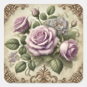 Adesivo Quadrado Bordadura Ornamentada Floral Rosa Lavanda Vintage