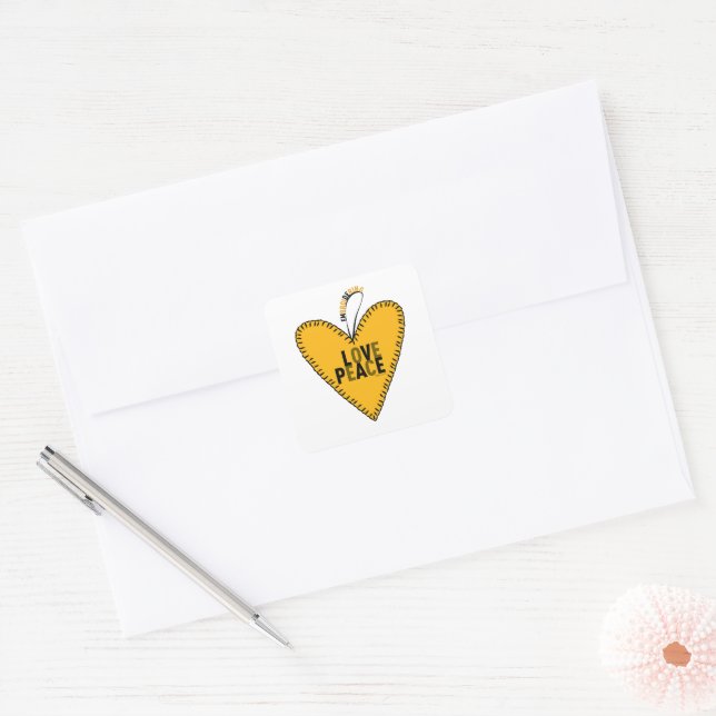 Adesivo Quadrado Bordando Amor e Paz ・ Amarelo ・ (Envelope)