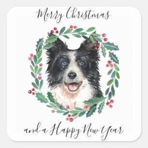 Adesivo Quadrado Border Collie Elegant Dog Feliz Natal