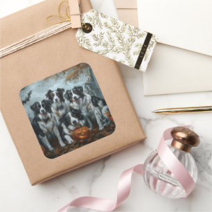 Adesivo Quadrado Border Collie Halloween Night Doggy Delight