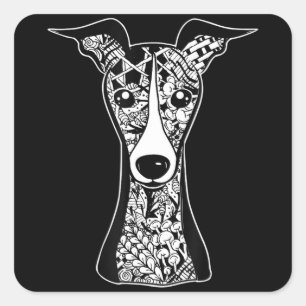 Adesivo Quadrado Bordo Arte Gráfica De Rosto De Greyhound Italian