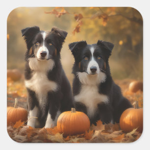 Adesivo Quadrado Bordo Collie Puppy Autumn Delight Pumpkin
