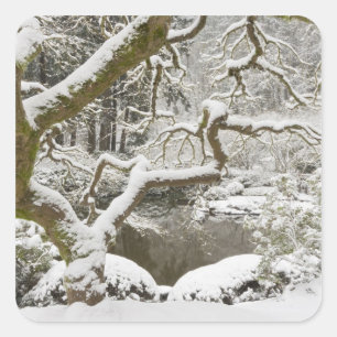 Adesivo Quadrado Bordo japonês coberto de neve