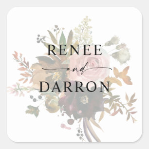 Adesivo Quadrado Borgonha e Floral Rosa Esbranquiçado