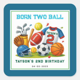 Adesivo Quadrado Born 2 Ball Sports Theme Boy’s 2nd Birthday Party