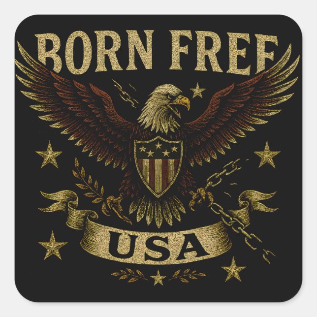 Adesivo Quadrado Born Free USA – American Freedom Birth Pride (Frente)