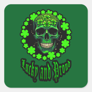 Adesivo Quadrado Born Lucky Skull St Patrick’s Day - Autocolante