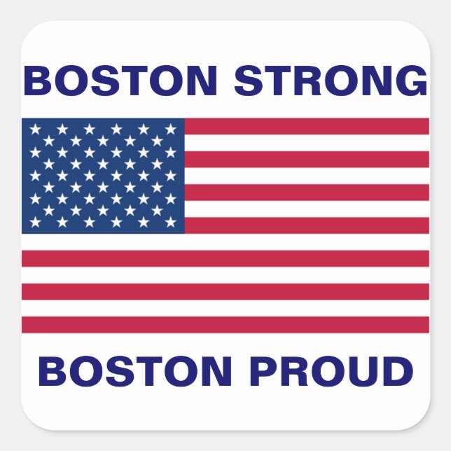 Adesivo Quadrado Boston Forte e Orgulhosa com Bandeira Patriótica d (Frente)