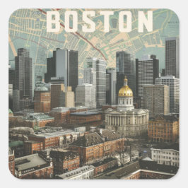 Adesivo Quadrado Boston, horizonte da cidade de Massachusetts com m