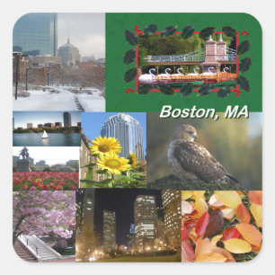 Adesivo Quadrado Boston, Massachusetts Photo Collage