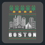 Adesivo Quadrado Boston Massachusetts Ugly Christmas<br><div class="desc">Design de Natal Ugly de Boston Massachusetts para o amante de Boston. Representada pela paisagem urbana de Boston e pelas designs de Natal com o texto "Boston". A cidade mais populosa da Commonwealth de Massachusetts nos Estados Unidos da América. Perfeito para você e seus amantes que amam e vivem em...</div>