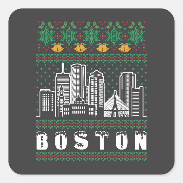 Adesivo Quadrado Boston Massachusetts Ugly Christmas (Frente)