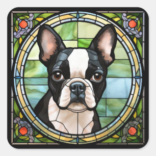 Adesivo Quadrado Boston Terrier