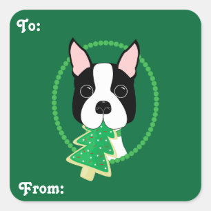 Adesivo Quadrado Boston Terrier Christmas Gift Stickers