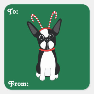 Adesivo Quadrado Boston Terrier Christmas Gift Stickers