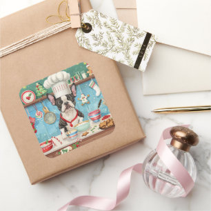 Adesivo Quadrado Boston Terrier Holiday Baking: Natal Festivo