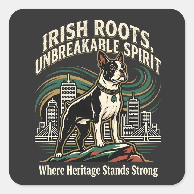 Adesivo Quadrado Boston Terrier Irish Heritage Pride (Frente)