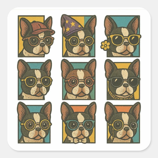 Adesivo Quadrado Boston Terrier Trendsetters (Frente)