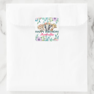 Adesivo Quadrado Bótamo Floral Bótamo Selva Animais Aniversário Bem