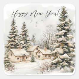 Adesivo Quadrado Botânica de Aquarela de Natal Elegante