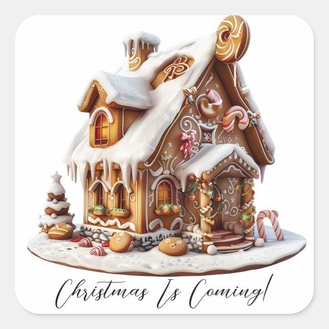 Adesivo Quadrado Botânica de Aquarela de Natal Elegante (Frente)