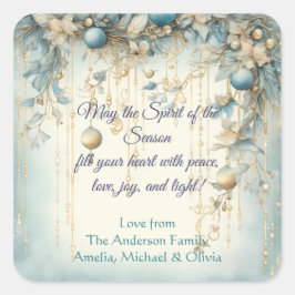 Adesivo Quadrado Botânica de Aquarela de Natal Elegante