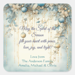 Adesivo Quadrado Botânica de Aquarela de Natal Elegante