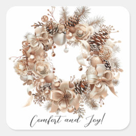 Adesivo Quadrado Botânica de Aquarela de Natal Elegante