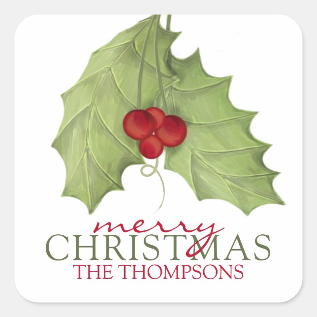 Adesivo Quadrado Botânica Holly Berries Pintou Verde 1 Foto (Frente)