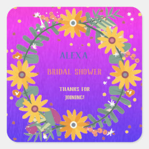 Adesivo Quadrado Botânica Multicolorida Festa de Chá de Noiva Flora