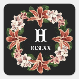 Adesivo Quadrado Botânica Preta do Monograma Escuro e Moody