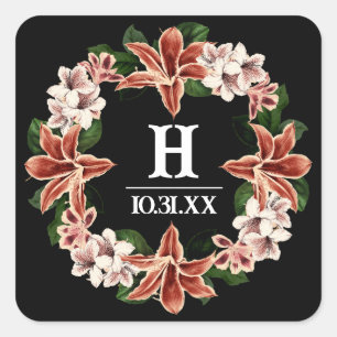 Adesivo Quadrado Botânica Preta do Monograma Escuro e Moody