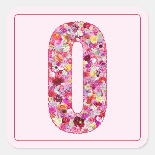Adesivo Quadrado Botanical Colorful Pink Month Number 0 (Frente)