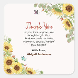 Adesivo Quadrado Botanical Floral Flower Baby Shower Thank You Card