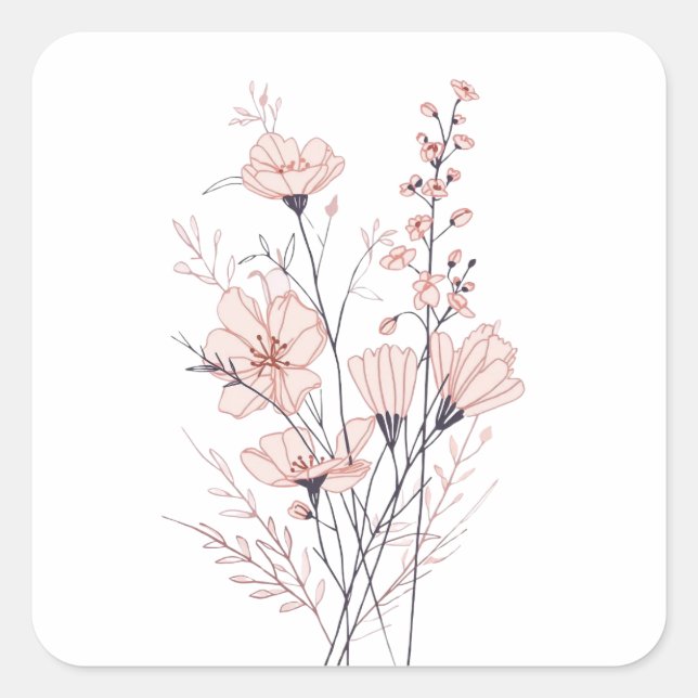 Adesivo Quadrado Botanical Floral Illustration | Minimal Nature Aes (Frente)