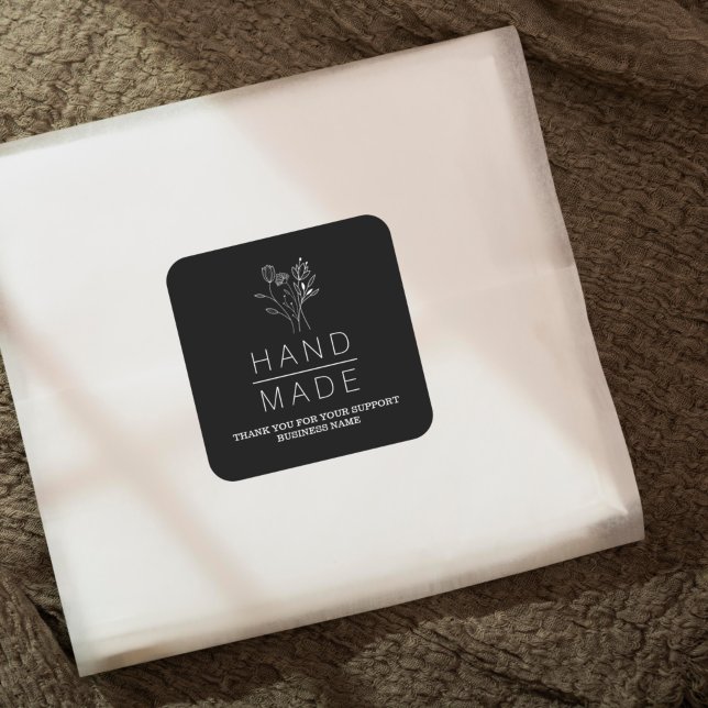 Adesivo Quadrado Botânico Simples Preto Mínimo (Criador carregado)