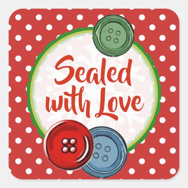 Adesivo Quadrado Botão Bonito Polka Dotselado com amor Natal (Frente)