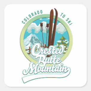 Adesivo Quadrado Botão Crested Butte Mountain Colorado Ski