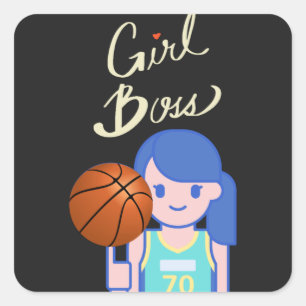 Adesivo Quadrado Botão de Basquete da Menina