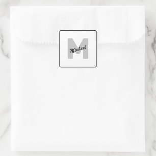 Adesivo Quadrado Botão de Nome Inicial Personalizado Simples