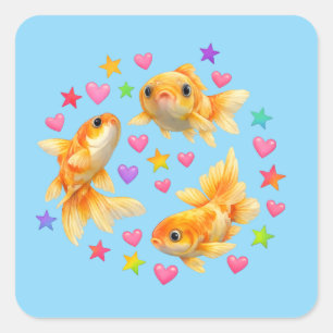 Adesivo Quadrado botão de peixe dourado arco-íris kawaii fofo y2k