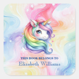 Adesivo Quadrado Botão de seleção de nome personalizado do Rainbow