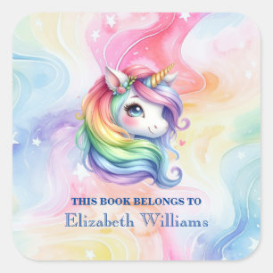 Adesivo Quadrado Botão de seleção de nome personalizado do Rainbow 