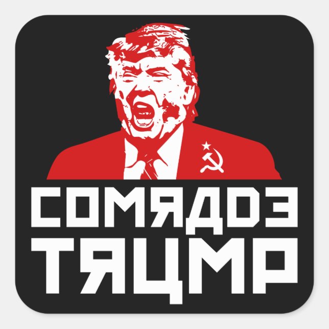 Adesivo Quadrado Botão de trunfo: "COMRADE TRUMP" (Preto) (Frente)