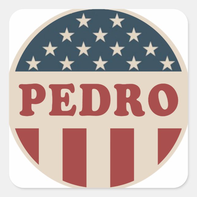 Adesivo Quadrado Botão de Voto Retro-Americano Clássico de Pedro (Frente)