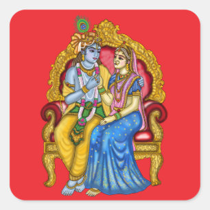 Adesivo Quadrado Botão Radha Krishna