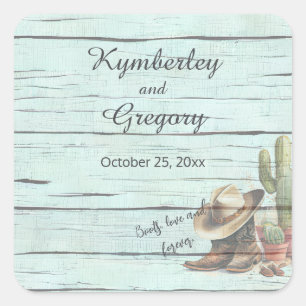 Adesivo Quadrado Botas Country Western Rústicas com Chapéu Turquesa