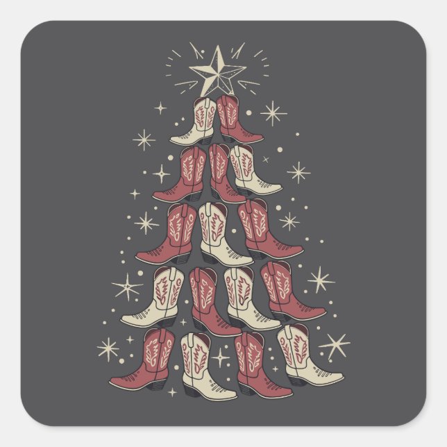 Adesivo Quadrado Botas de vaqueiro de vaqueiro do Natal Ocidental (Frente)