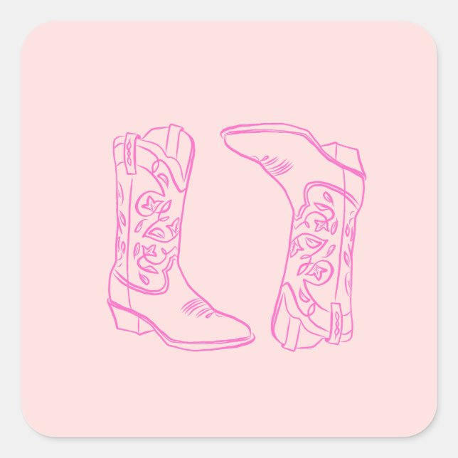 Adesivo Quadrado Botas Rosa de Cowgirl Barbie Solteira (Frente)